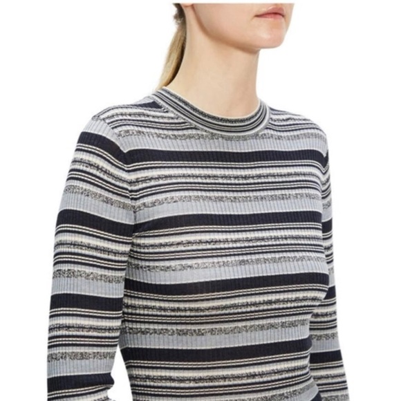 Theory Striped Rib Knit Top in Washable Silk - Picture 5 of 11